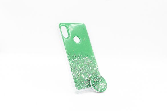 Силіконовий чохол блискітки+popsoket для Xiaomi Redmi Note 6 Pro green