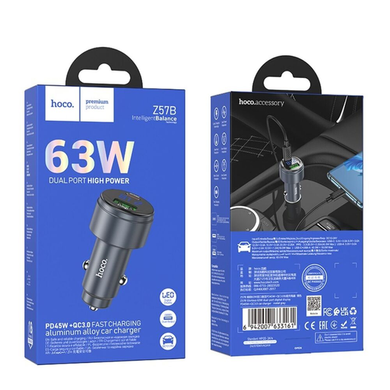 Автомобільний зарядний пристрій Hoco Z57B Glorious 63W PD45W+QC3.0 black