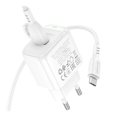 Мережевий зарядний пристрій Borofone BAS42A 1USB QC3.0 18W+USB to Micro white