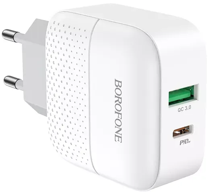 Мережевий блок живлення Borofone BA46A Premium PD+QC3.0 1USB/3A white