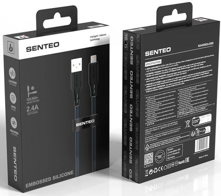 Кабель Senteo SL-04 Embossed Silicone 2.4A USB to Lighning 1m black